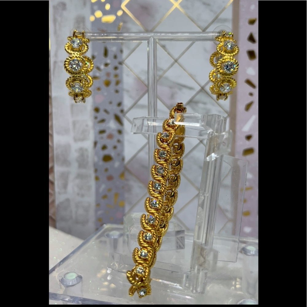 Rock Crystal Diamond Hoop Earrings & Bracelet Rope Twist Nautical Pattern